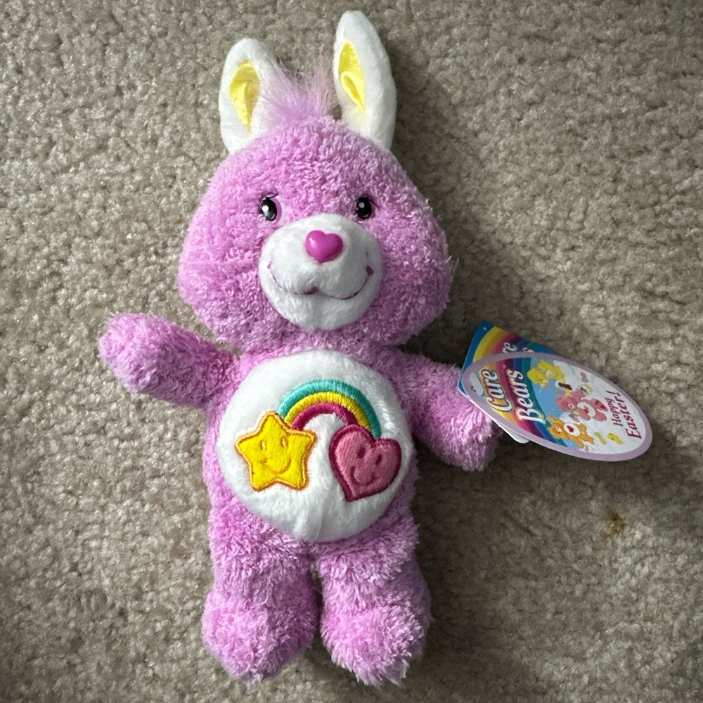 Vintage 2004 Care Bears Best Friend Bear Easter Bunny 9” Plush Purple Fuzzy